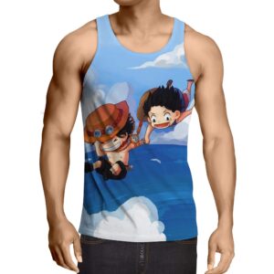 One Piece Luffy Ace Brother Jump Chibi Draw Style Design Tank Top (Kids & Adults)