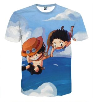 One Piece Luffy Ace Brother Jump Chibi Style Design Tshirt (Kids & Adults)