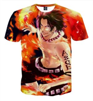 One Piece Muscular Ace Battle Flame Aura Vibrant T-shirt (Kids & Adults)
